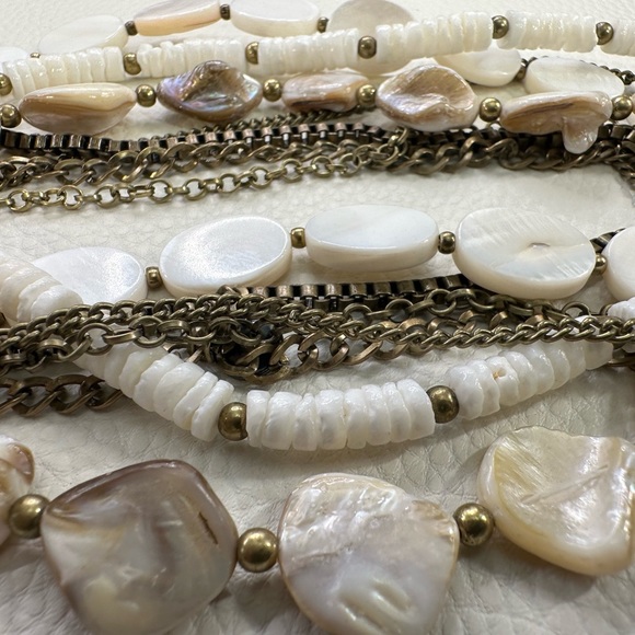 Chico’s NWT seven strand statement, necklace, antique, gold white beige crystals - Picture 5 of 11